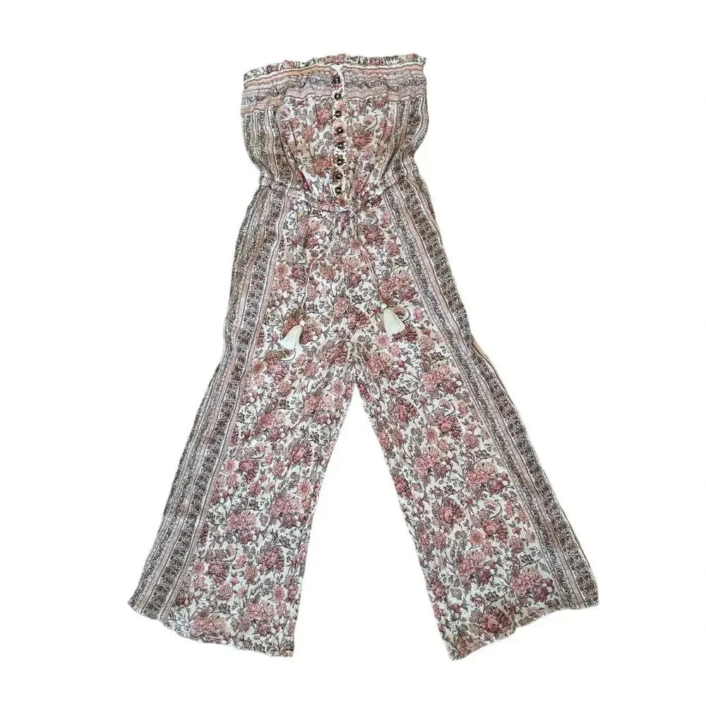 American Eagle Outfitters Pink Floral Strapless Romper Size Small